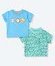 Mothercare 100% Cotton Woven T-Shirts with Half sleeves and Animal Print Pack of 2 - Blue