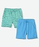 Mothercare 100% Cotton Woven Solid Shorts with Elephant Print Pack of 2 - Blue Green