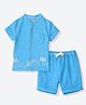 Mothercare Cotton Knit Woven Half Sleeves Embroidered Top & Shorts Set - Blue