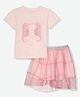 Mothercare Cotton Knit Woven Half Sleeves Top & Skirt Set With Animal Print - Pink