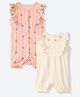 Mothercare Cotton Woven Knit Floral Embroidered Rompers Pack of 2 - Coral & Cream