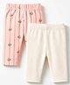 Mothercare Cotton Knit Full Length Leggings WIth Frill Details & Cherry Print Pack of 2 - Coral & Cream