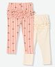 Mothercare Cotton Knit Full Length Leggings WIth Cherry Print Pack of 2 - Coral & Cream