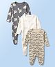 Mothercare Cotton Knit Full Sleeves Sleep Suits with Crocodile Elephant & Zebra Print Pack of 3 - Cream Grey & Off White