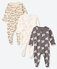 Mothercare Cotton Knit Full Sleeves Sleep Suits with Crocodile Elephant & Zebra Print Pack of 3 - Cream Grey & Offwhite