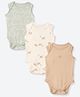 Mothercare Cotton Woven Half Sleeves Onesies With Animal Print Pack of 3 - Light Green, Coral & Cream