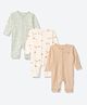 Mothercare Cotton Knit Full Sleeves Sleep Suit with Animal Print Pack of 3 - Oilve Green , Beige & Peach