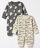 Mothercare Cotton Knit Full Sleeves Sleep Suits with Zebra & Crocodile Print Pack of 2 - Charcoal Grey & Light Grey