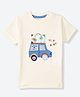 Mothercare 100% Cotton Woven T-Shirt with Half Sleeves and Car Embroidery - White