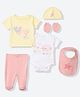 Mothercare Girls Printed 6-Piece Gift Set - Pink, Yellow & White - 56 - Cotton - (Newborn)