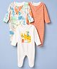 Mothercare 100% Cotton Knit Full Sleeves Sleep Suits with Stripes & Animal Print Pack of 3 - Coral Blue & White