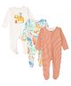 Mothercare Cotton Knit Full Sleeves Sleep Suit with Stripes & Animal Print Pack of 3 - Coral Blue & White