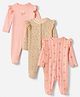 Mothercare 100% Cotton Knit Full Sleeves Sleep Suits with Tropical Theme Print & Frill Detailing Pack of 3 - Pink & Beige