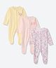 Mothercare Cotton Knit Full Sleeves Sleep Suit with Sea Life Print Pack of 3 - Yellow Cream & Purple