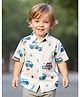 The Kids Club Cotton Woven Half Sleeves Vehicles Printed Shirt - White