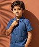 The Kids Club Cotton Blend Woven Half Sleeves Texture Striped Shirt - Blue