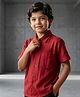 The Kids Club Cotton Blend Woven Half Sleeves Texture Striped Shirt - Red