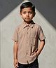 The Kids Club Cotton Blend Woven Half Sleeves Texture Striped Shirt - Cream