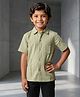 The Kids Club Cotton Blend Woven Half Sleeves Texture Striped Shirt - Green