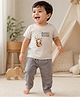 bontots Cotton Lyocell Elastane Knit Half Sleeves Monkey Tee & Pants Set - Beige