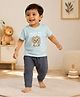 bontots Cotton Lyocell Knit Half Sleeves Dream Big Little One Text & Lion Printed Tee & Pants Set - Blue