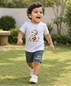 bontots Cotton Lyocell Knit Half Sleeves Monkey Printed Tee & Shorts Set - Grey