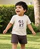 bontots Cotton Lyocell Knit Half Sleeves Happy Days Text & Panda Printed Tee & Shorts Set - Beige