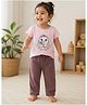 bontots Cotton Lyocell Elastane Knit Half Sleeves Baby Bunny Printed Tee & Pants Set - Pink