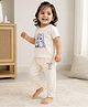 bontots Cotton Lyocell Knit Half Sleeves Unicorn Printed Tee & Pants Set - Cream