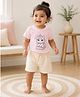 bontots Cotton Lyocell Elastane Knit Half Sleeves Unicorn Printed Tee & Shorts Set - Pink