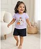 bontots Cotton Lyocell Elastane Knit Half Sleeves Bunny Printed Tee & Shorts Set - Lavender
