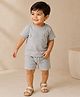 bontots Cotton Lyocell Elastane Knit Half Sleeves Giraffe Printed Tee & Shorts Set - Grey
