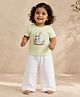bontots Cotton Lyocell Knit Half Sleeves Bunny Printed Tee & Palazzo Set - Yellow