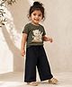 bontots Cotton Lyocell Knit Half Sleeves Teddy & Bunny Printed Tee & Palazzo Set - Green