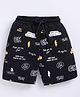 giniekids Pure Cotton Knit Typography & Thunderbolt Printed Bermuda Shorts - Black