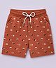 giniekids Cotton Blend Knit Paper Boat Printed Bermuda Shorts - Brown