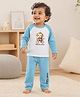 bontots Cotton Lyocell Elastane Knit Full Sleeves Monkey Printed Tee & Pajama Night Suit - Blue
