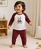 bontots Cotton Lyocell Elastane Knit Full Sleeves Panda Printed Tee & Pajama Night Suit - Maroon