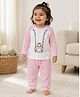 bontots Cotton Lyocell Elastane Knit Full Sleeves Bunny Printed Tee & Pajama Night Suit - Pink