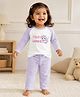 bontots Cotton Lyocell Elastane Knit Full Sleeves Unicorn Printed Tee & Pajama Night Suit - Lavender