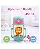 TINY TYCOONZ BPA Free Plastic Animal theme cartoon print 450 ml Sipper Water bottle with Handle and Strap for kids for School| Picnic| Class| Park - Green
