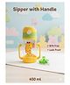TINY TYCOONZ BPA Free Plastic Animal theme cartoon print 450 ml Sipper Water bottle with Handle and Strap for kids for School| Picnic| Class| Park - Yellow