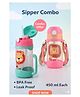TINY TYCOONZ Combo of 2 BPA Free Plastic Animal theme cartoon print 450 ml Sippers Water bottle with Handle and Strap for kids for School| Picnic| Class| Park - Green and Pink