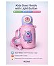 TINY TYCOONZ Kids Steel Sipper Bottle with Cover, LED Light Button, Strap & 2 Caps 400 ml- PINK