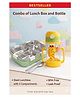 TINY TYCOONZ Combo of 3 Grid Insulated Stainless Steel Lunch Box and BPA Free Plastic Animal theme cartoon print Sipper Water bottle with Handle and Strap