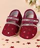 Coco Candy Mirror Work Detailed Velcro Closure Booties  - Maroon