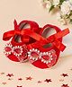 Coco Candy Pearls & Stone Embellished Bow Applique Detailed Velcro Closure Booties  - Red
