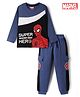 Babyhug Marvel 100% Cotton Single Jersey Knit Full Sleeves Cut & Sew T-Shirt & Joggers Set With Spiderman Graphic - Purple