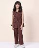 StyloBug Cotton Woven Sleeveless  Pockets Detailed Tie Up Top & Pants Set - Brown