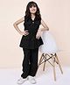StyloBug Cotton Woven Sleeveless  Pockets Detailed Tie Up Top & Pants Set - Black
